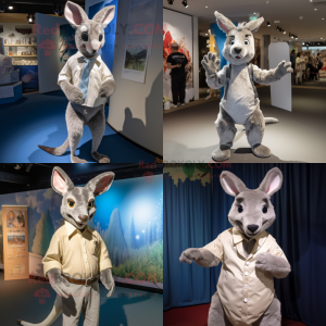 Sølv kænguru maskot kostume...