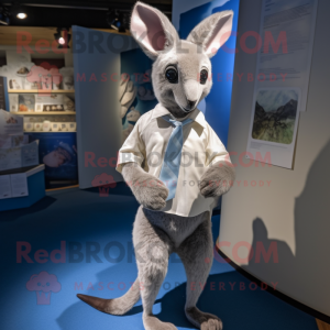 Silver Kangaroo mascot costume character dressed with a Poplin Shirt and Hairpins