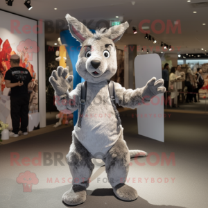 Silver Kangaroo mascot costume character dressed with a Poplin Shirt and Hairpins