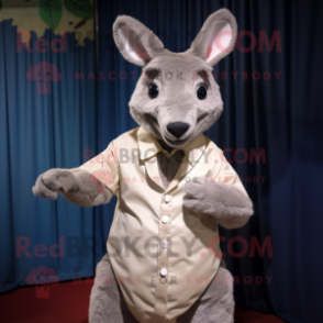 Silver Kangaroo mascot costume character dressed with a Poplin Shirt and Hairpins