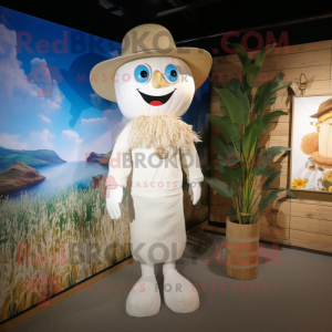 White Scarecrow mascot costume character dressed with a Bikini and Caps