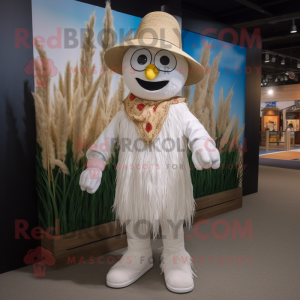 White Scarecrow mascot costume character dressed with a Bikini and Caps