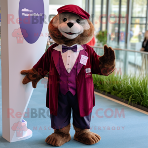 Maroon Beaver mascot costume character dressed with a Mini Dress and Pocket squares