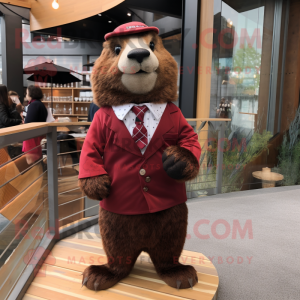 Maroon Beaver mascot costume character dressed with a Mini Dress and Pocket squares