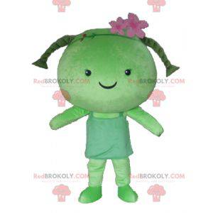 Girl mascot with giant green doll braids - Redbrokoly.com