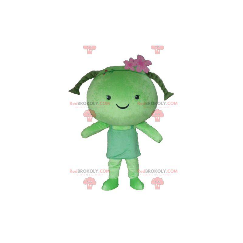 Dziewczyna maskotka z gigantycznymi zielonymi warkoczami lalek