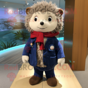 Navy Hedgehog mascot costume character dressed with a Jeggings and Scarf clips