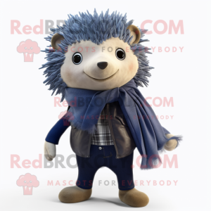 Navy Hedgehog mascot costume character dressed with a Jeggings and Scarf clips