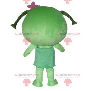 Girl mascot with giant green doll braids - Redbrokoly.com