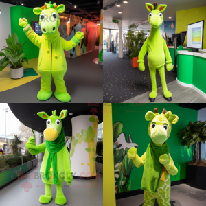 Limegrön giraff maskotdräkt...