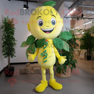 Lemon Yellow Beanstalk mascot costume character dressed with a Suit and Hairpins