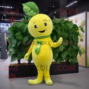 Lemon Yellow Beanstalk mascot costume character dressed with a Suit and Hairpins