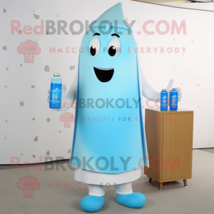 Sky Blue Bottle Of Milk mascot costume character dressed with a Sheath Dress and Wallets