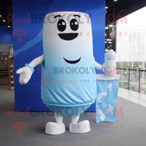 Sky Blue Bottle Of Milk mascot costume character dressed with a Sheath Dress and Wallets