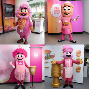 Pink Biryani mascot costume character dressed with a Waistcoat and Anklets