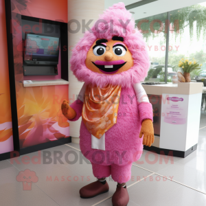 Pink Biryani mascot costume character dressed with a Waistcoat and Anklets