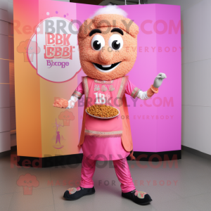 Pink Biryani mascot costume character dressed with a Waistcoat and Anklets