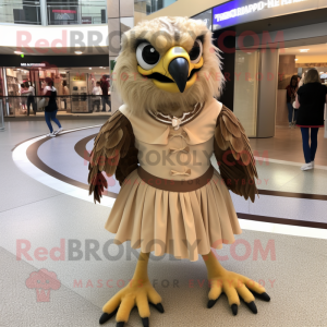 Beige Haast'S Eagle mascot costume character dressed with a Circle Skirt and Hair clips