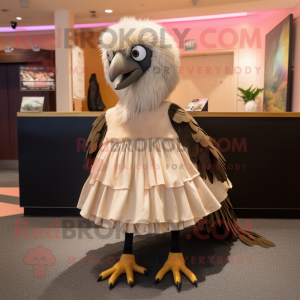 Beige Haast'S Eagle mascot costume character dressed with a Circle Skirt and Hair clips