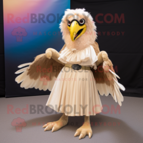 Beige Haast'S Eagle mascot costume character dressed with a Circle Skirt and Hair clips