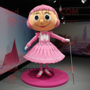 Pink Tightrope Walker mascot costume character dressed with a Pleated Skirt and Shoe clips