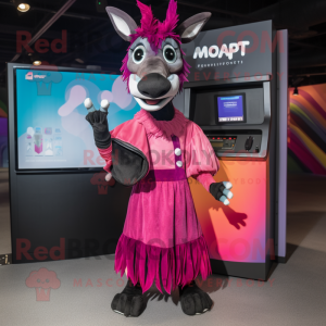 Magenta Okapi mascot costume character dressed with a Maxi Skirt and Gloves