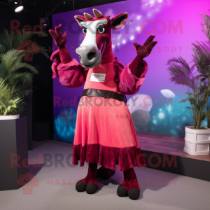 Magenta Okapi mascot costume character dressed with a Maxi Skirt and Gloves