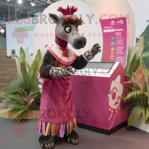 Magenta Okapi mascot costume character dressed with a Maxi Skirt and Gloves
