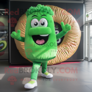 Green Donut mascot costume character dressed with a Running Shorts and Mittens