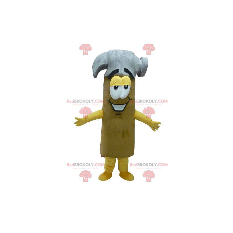 Mascotte de marteau jaune gris et marron géant - Redbrokoly.com