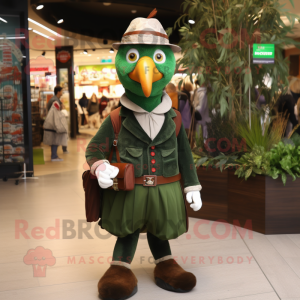 Forest Green Turkey mascot costume character dressed with a Waistcoat and Wallets
