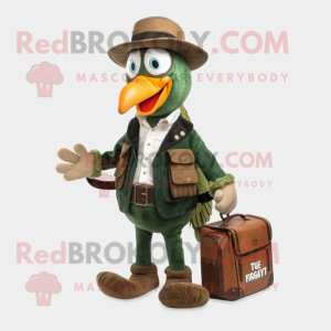 Forest Green Turkey mascot costume character dressed with a Waistcoat and Wallets