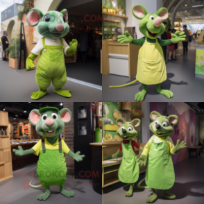 Lime Green Ratatouille mascot costume character dressed with a Dungarees and Clutch bags