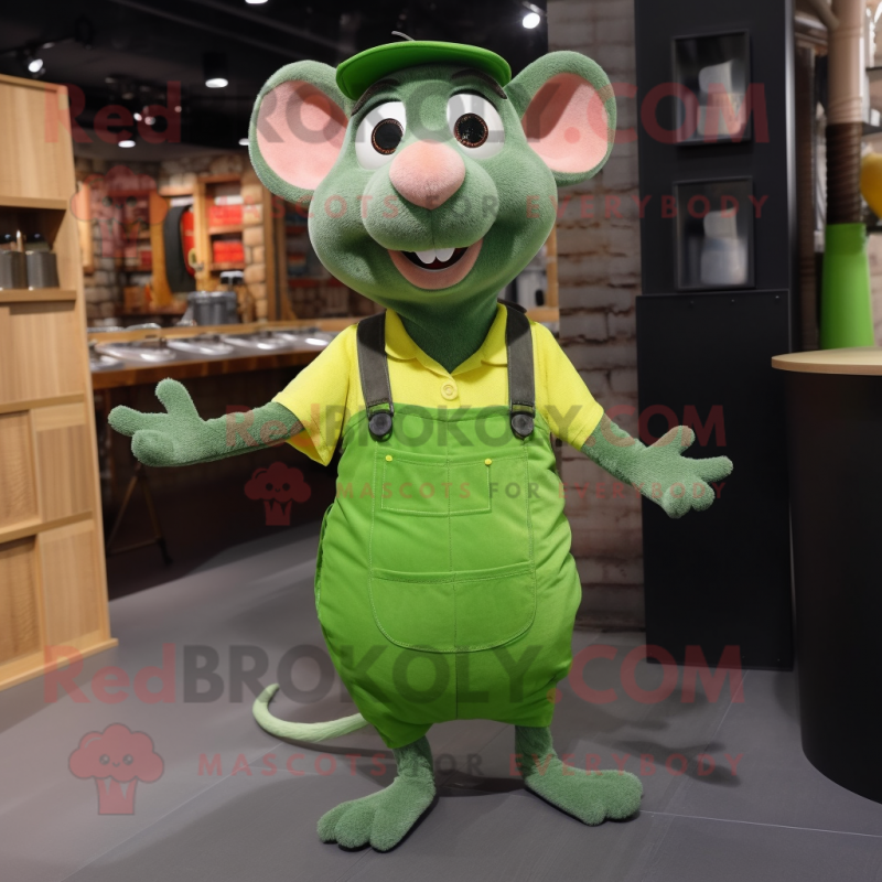 Lime Green Ratatouille mascot costume character dressed with a Dungarees and Clutch bags