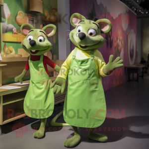 Lime Green Ratatouille mascot costume character dressed with a Dungarees and Clutch bags