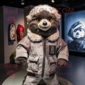 Gray Sloth mascot costume character dressed with a Bomber Jacket and Wraps