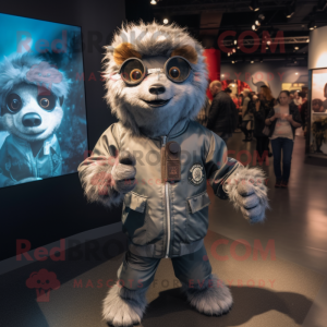 Gray Sloth mascot costume character dressed with a Bomber Jacket and Wraps