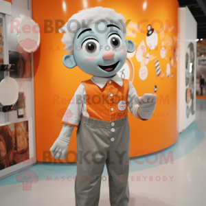 Silver Orange mascot costume character dressed with a Button-Up Shirt and Suspenders