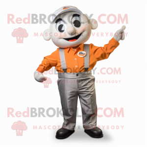 Silver Orange mascot costume character dressed with a Button-Up Shirt and Suspenders