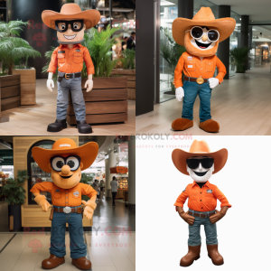 Orange Cowboy mascot costume character dressed with a Cargo Pants and Eyeglasses