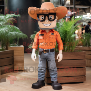 Orange Cowboy mascot costume character dressed with a Cargo Pants and Eyeglasses