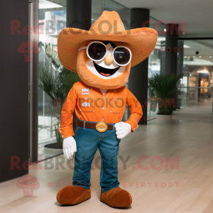 Orange Cowboy mascot costume character dressed with a Cargo Pants and Eyeglasses