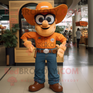 Orange Cowboy mascot costume character dressed with a Cargo Pants and Eyeglasses