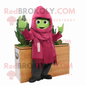 Magenta Celery mascot costume character dressed with a Moto Jacket and Shawls