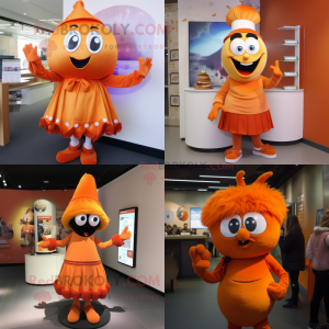 Orange Moussaka mascot costume character dressed with a Culottes and Hairpins