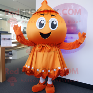 Orange Moussaka mascot costume character dressed with a Culottes and Hairpins