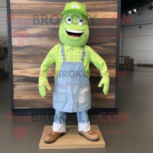 Lime Green Bbq Ribs mascot costume character dressed with a Chambray Shirt and Shoe laces