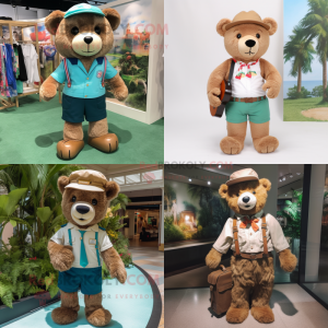 nan Teddy Bear mascot costume character dressed with a Bermuda Shorts and Suspenders