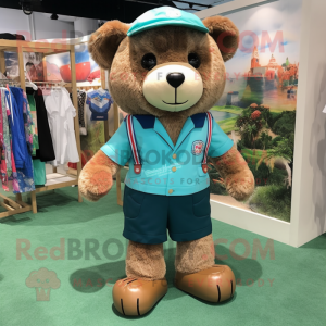 nan Teddy Bear mascot costume character dressed with a Bermuda Shorts and Suspenders