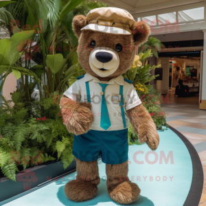 nan Teddy Bear mascot costume character dressed with a Bermuda Shorts and Suspenders